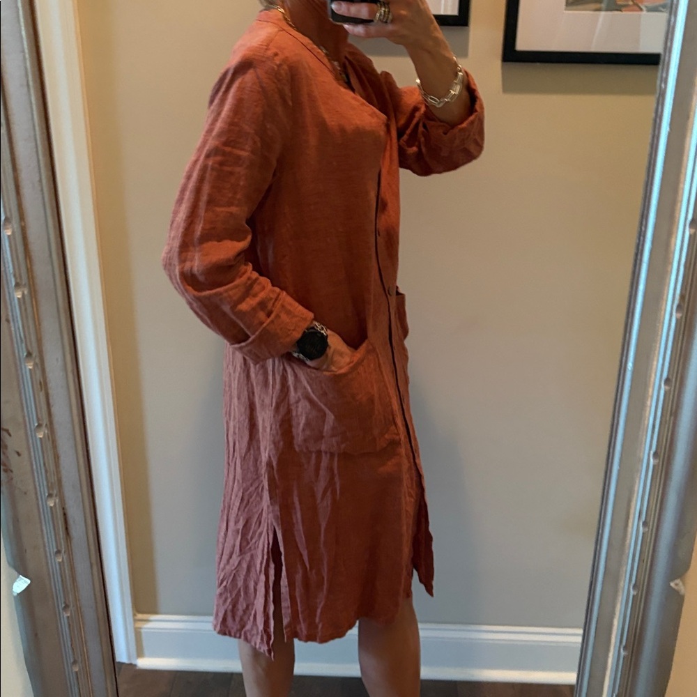 Terracotta Linen Dress Duster Eileen Fisher - Picture 7 of 10